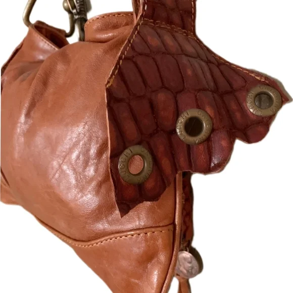 NWOT Rare Caterina Lucchi Boho Vintage Croc Leather with Coin Emb. Handbag - Picture 5 of 9